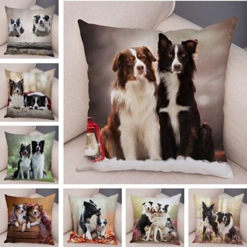 Cushion Cover Scotland Border Collie Soft Plush Pillowcase Decor Dog Printed Cute Pet Animal Pillow Case for Sofa Car 45*45cm