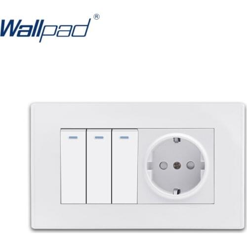 3 Gang 2 Way EU German Socket Wallpad Luxury White PC Panel Wall Light Switch Rocker Switch 16A AC110~250V
