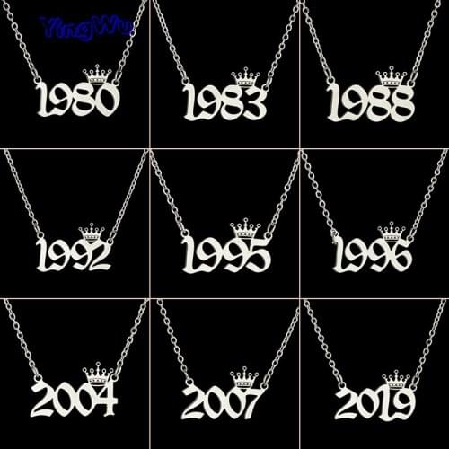Stainless Steel Year Number Necklaces for Women Unique Design Birthday Tiaras Crown Year 1984 1994 1996 2002 Choker Gift