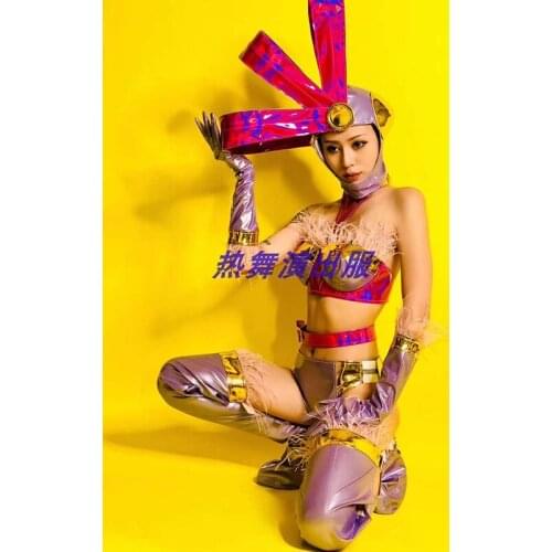 Nightclub Bar Jazz Dance Performance Costume DJ DS Female Singer Party Celebrate Catwalk Costume Sexy Bikini Leg Set DWY4558