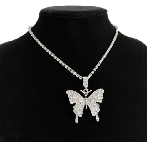 2020 New Big Butterfly Pendant Necklace Rhinestone Chain for Women Bling Chain Crystal Choker Necklace Statment Jewelry