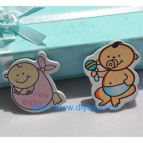 New Baby Series Accessory for Children 2 Color Cartoon wooden decoration Small Baby Refrigerator Magnet Department