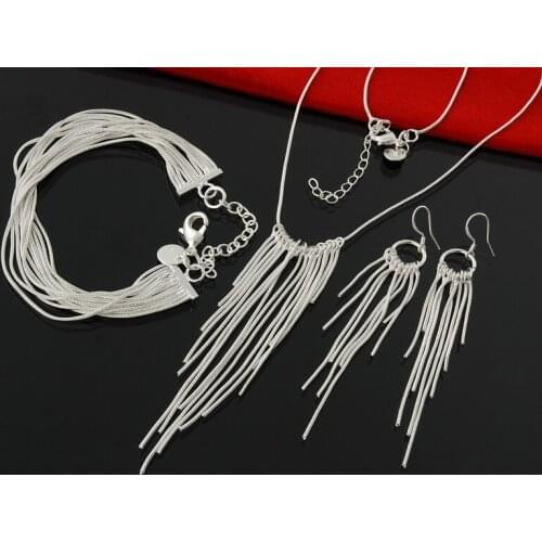 Wholesale Silver Jewelry Set, Silver Fashion Jewelry,silver plated snake chains Bracelet + Necklace+Earring Set