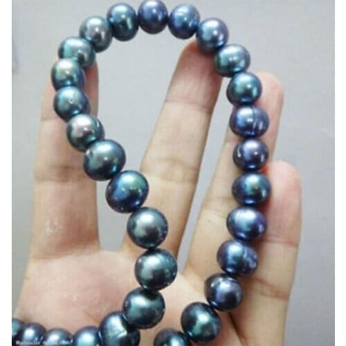 GENUINE 8-9MM TAHITIAN BLACK PEARL NECKLACE 18inch