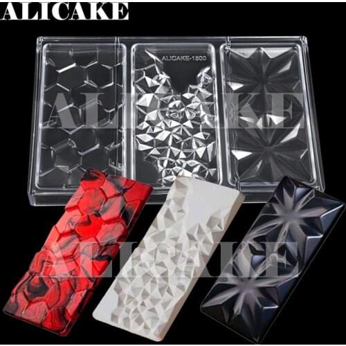 Polycarbonate Chocolate Mould Thick 3 In 1 Tray 3D for Chocolate Bar Moulds Cake Mold Form Bakery Baking Mold Pastry Tools