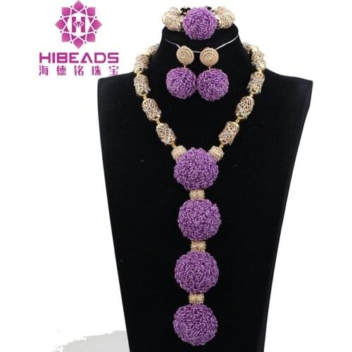 Romantic Lavender Bridesmaid Dresses Wedding Party Jewelry Sets Lilac Purple Bridal African Beads Jewelry Set WE026
