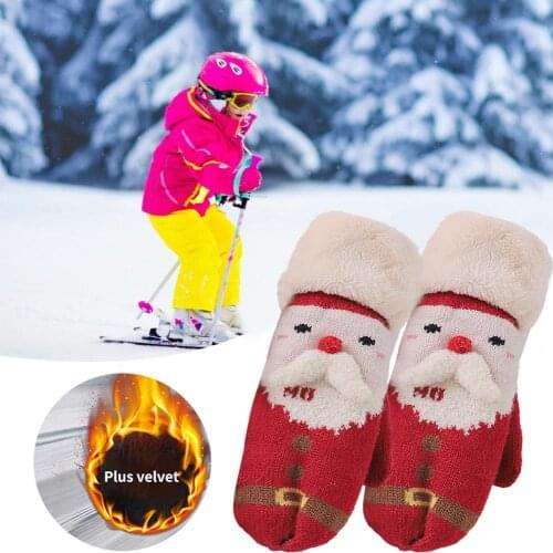 Christmas Gloves Ladies Winter New Bag Finger Hanging Neck Plus Velvet Cute Santa Claus Outdoor Warm Gloves Cute Student Gloves