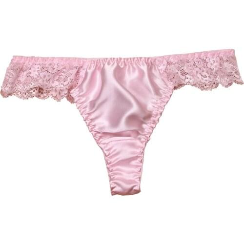 Sexy Comfortable Women 100% Mulberry Silk Panties Lace Silk Seamless T Thongs M/L/XL Free Shipping