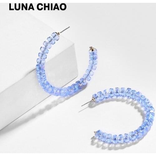 LUNA CHIAO Fashion Jewelry Bijoux Glass Crystals Big Hoop Earrings for Women Korean Style Trendy Earring