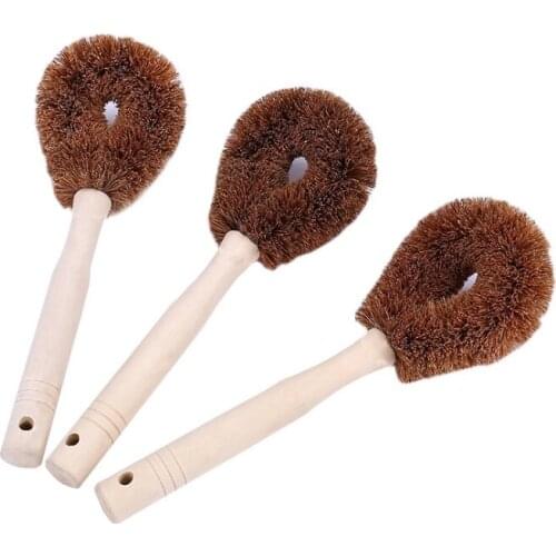 Long handle pot brush Dish washing oil cleaning brush Can hang type brush Natural coconut brown non-stick oil