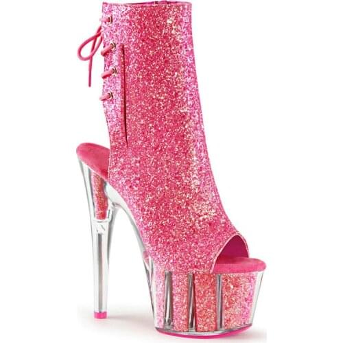 Transparent thick bottom sexy dance shoes, 15 cm high heel ankle boots, nightclub women pole dance shoes