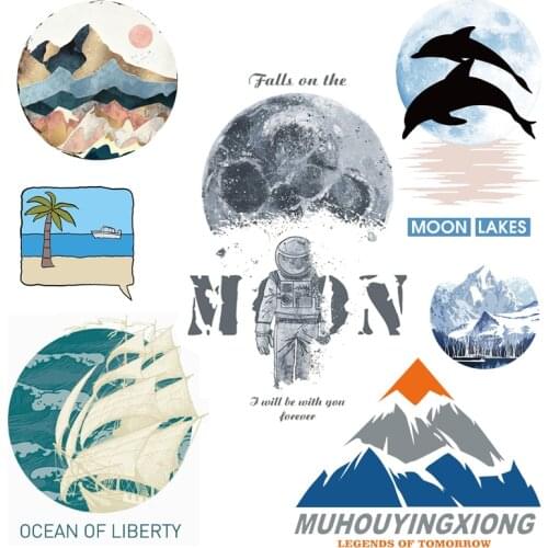 Wilderness Heat Transfer Patches For Clothes Mountain Iron On Transfer For Clothing Scenery Thermo Sticker On Clothes Washable