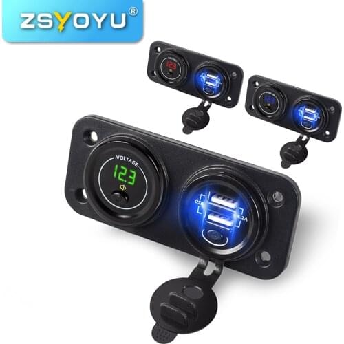 Universal Waterproof Low Voltage Alarm Dual USB Car Charger Power Outlet Socket Adapter Independent Switch for Boat Motorbike