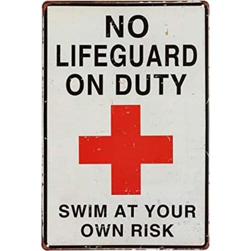 Yard Pool No Lifeguard On Duty Swim at Your Own Risk Retro Metal Tin Sign Plaque Poster Wall Decor Art Shabby Chic Gift