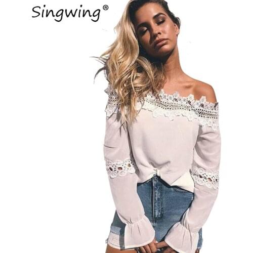Singwing Lace Slash Neck Women Blouse Full Sleeve White Color Womens Summer Blouses Femme Camisa blusas
