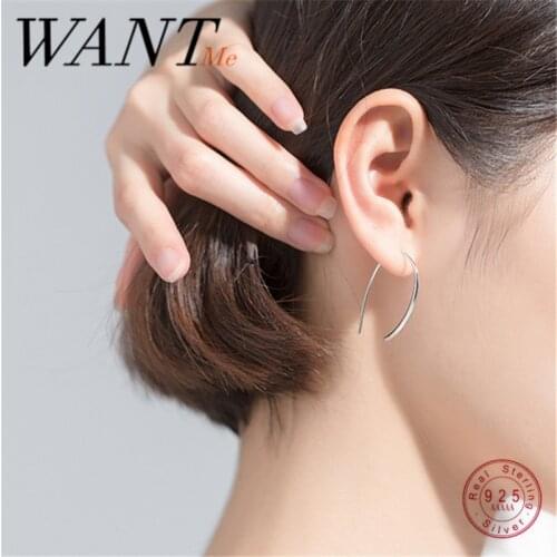 WANTME Genuine 100% 925 Sterling Silver Minimalist U-shaped Stud Earrings for Women Punk Hip Hop Gothic Hoop Jewelry Accessories
