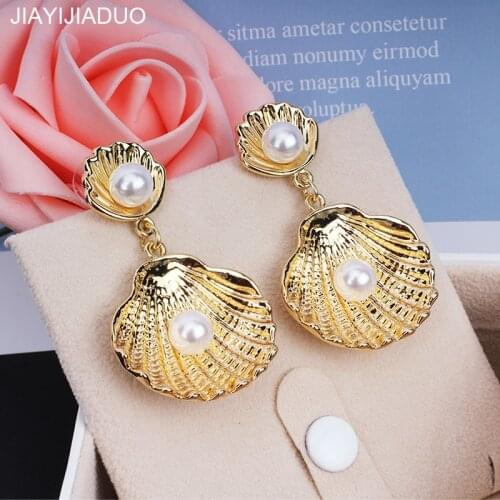 Jiayijiaudo Imitation Pearl Earrings Womens Jewelry Silver Color Shell Earrings Fashion Party Accessories newdropshipping
