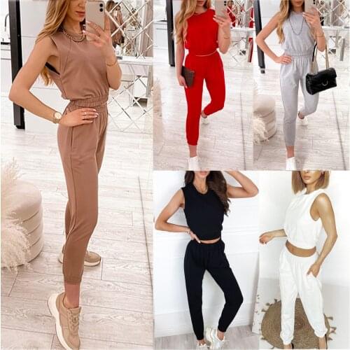 Retro Fashion Tracksuits Casual 2Pc Women Seleeveless Tank Sports Tops Long Pants Suit Outfit Set Sweatshirt Sweat Suit Jogging