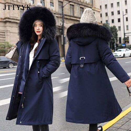 Winter Jackets For Women Long Solid Wool Liner Thickened Female Down Parkas Plus Size Hooded Jackets With Fur Collar Thick Coat