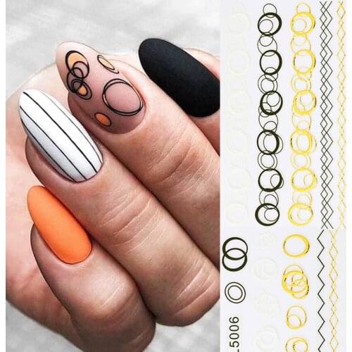 1pcs Gold 5D Nail Sticker Curve Stripe Lines Nail Slider Gradient Adhesive Geometric Nail Foil Decals