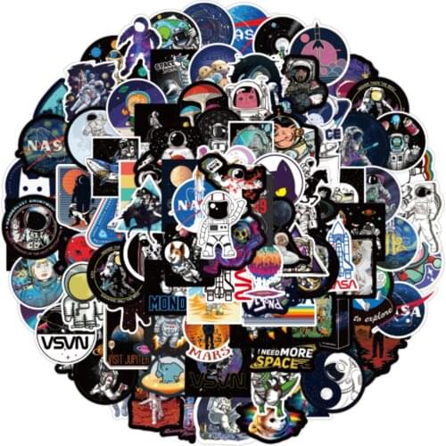 10/30/50PCS Cartoon Astronaut Outer Space Exploration Graffiti Scooter Notebook Waterproof Stickers Decorative Toys Wholesale