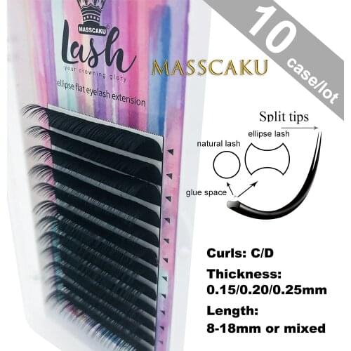 10 cases/lot Mix 8~18mm in one case,New products Ellipse Eyelashes,Ellipse Mink Eyelash Extension Soft Thin Tip Flat Roots