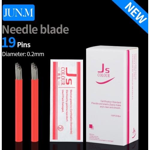 100 pcs Permanent Makeup Eyebrow Tattoo 19 Bevel Round Needles Microblading Needle 3D Eyebrow Embroidery 19 Fog Round Needle Red
