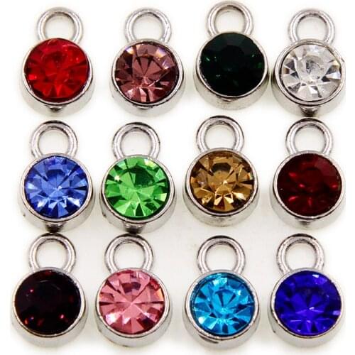 12pcs Birthstone DIY Birthday Stones 12 Months Alloy Floating Charms Pendants