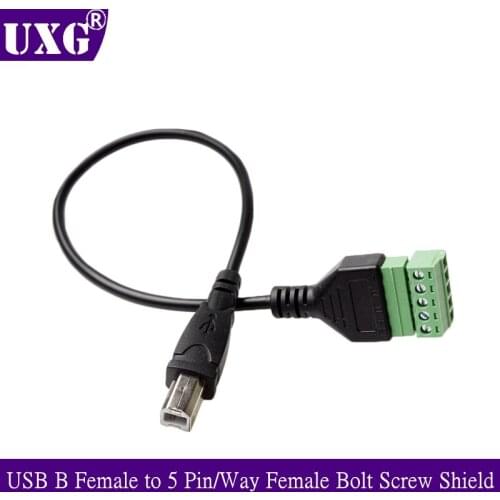 1FT USB 3.0 B Male & Female to 5 Pin/Way Female Bolt Screw Shield terminals Pluggable Type Adapter cable 0.3m