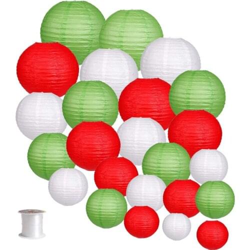 24 pcs 6"-12" White Red Green Paper Lantern Chinese Japanese Round lanterne papier lampion Wedding Christmas Parties Decorative