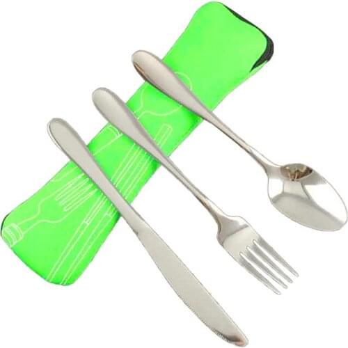3Pcs/Set Stainless Steel Tableware Set Fork Spoon Cutter Utensils With Case Hiking Climbing Camping Equipment