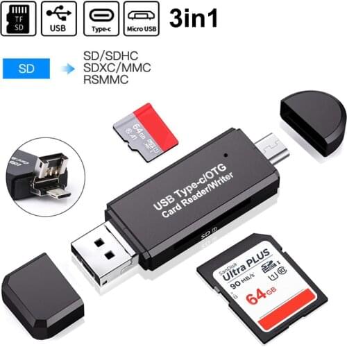 3in1 USB 2.0 Type C Micro USB OTG MicroSD TF SD Card Reader U Disk For Samsung Huawei Android Smart Phone Tablet Laptop Computer