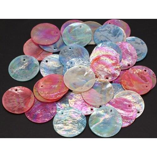5PC Natural Mother of Pearl Shell Beads Pendant Blue Round Disc Mirror Shell Charms for DIY Necklace Earring Jewelry Making Gift