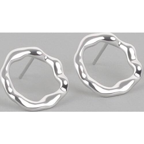 925 Sterling Silver Irregular Circle Stud Earrings For Women Girls Party Korean Fashion Jewelry Pendientes eh115
