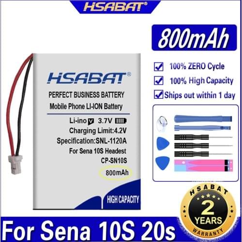 HSABAT 800mAh Battery for Sena 10S 20s Headest New Li-Polymer Polymer Rechargeable Accumulator Pack Replacement Batteries