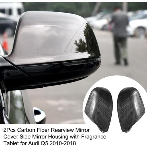 2Pcs Carbon Fiber Rearview Mirror Cover Side Mirror Housing with Fragrance Tablet for Audi Q5 2010-2018