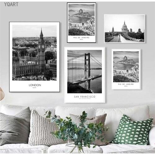 Black White World City Landscape Canvas Paintings Paris London New York Poster Prints Nordic Style Wall Art Picture Home Decor