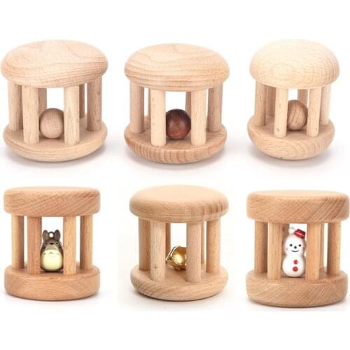 Baby wooden teether appease rattles natural molar teether childrens toys solid wood bed bells childrens educational toys