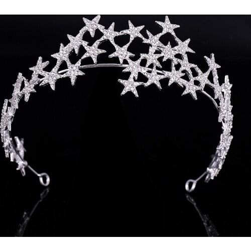 Full Star Rhinestone Tiaras And Crown Fashion Silver Color Crystal Women Hair Jewelry Wedding Princess Pageants Hair Accessories