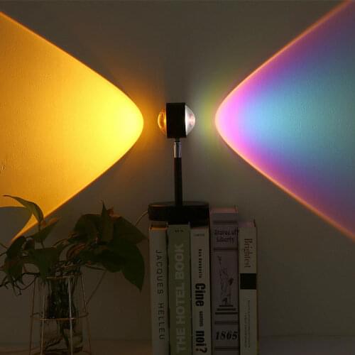 Double Head Sunset Rainbow Projection Lamp Bedroom Atmosphere USB Night Light Bar Wall Decor Bedside Light Sunset Projector Lamp
