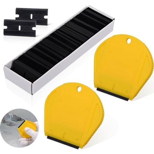 EHDIS 2pcs Handy Car Sticker Razor Squeegee+100pcs Plastic Blade Window Tint Glue Removal Tool Wrap Film Styling Clean Scraper