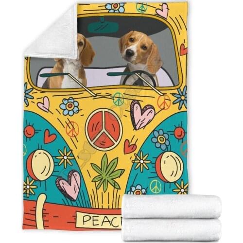 Hippie peace beagle dog fleece blanket 3d printed Sherpa Blanket on Bed Home Textiles HOME ACCESSORIES
