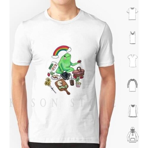 Picnic Frog Crewneck / Shirt T Shirt Diy Big Size Cotton Picnic Frog Cute Happy Rainbow Cottage Core Pride