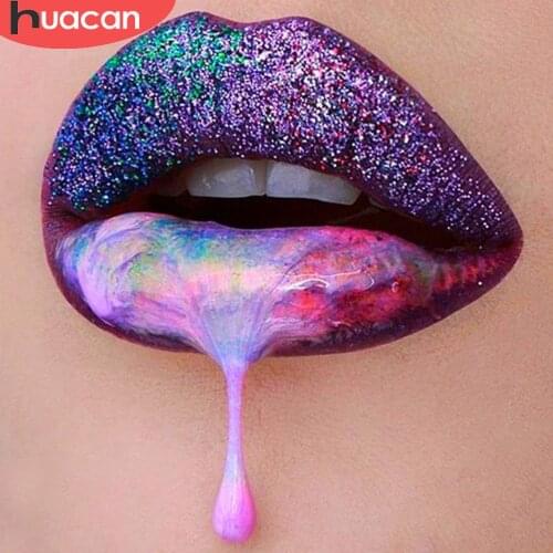 HUACAN 5D Diy Diamond Painting Lip Cross Stitch Diamond Embroidery Portrait Rhinestones Picture Room Decor