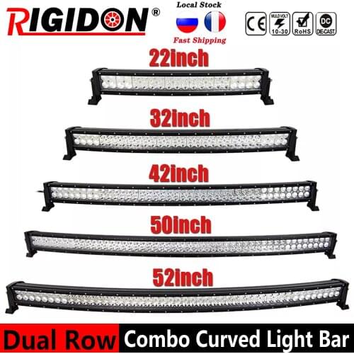 RIGIDON 22 32 42 50 52 inch curved led light bar 120W 180W 240W 288W 300W COMBO dual row Driving Offroad Car Truck 4x4 SUV ATV