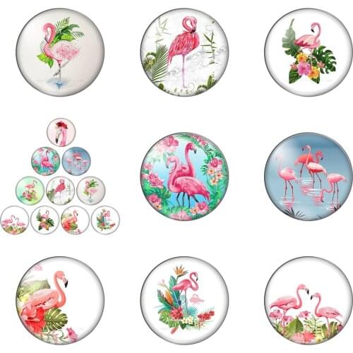 Beautiful Flower Flamigo Paintings Mixed 10pcs 12mm/18mm/20mm/25mm Round Photo Glass Cabochon Demo Flat Back Making Findings