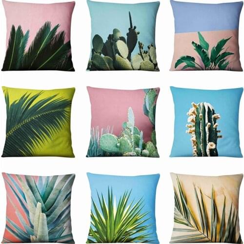 Beautiful green plants Fresh Palm leaves Cactus Flowers Pillowcase Car sofa Cushion cover Home decoration