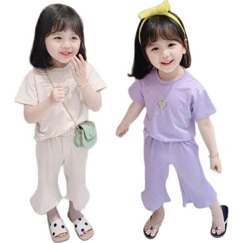 Girls summer suit 2021 new childrens clothes foreign style childrens summer clothes baby Korean summer two-piece suit P4351