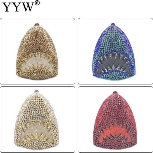Edgy Shark Shape Small Clutch With Blue Rhinestones Evening Prom Handbag Purse Wedding Bags Trends Cocktail Party Prom Pochette