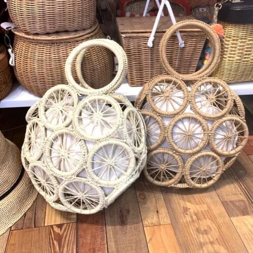Fashion Round Rattan Women Handbag Designer Wicker Woven Shoulder Crossbody Bags Handmade Summer Beach Tote Straw Bag Big Purses